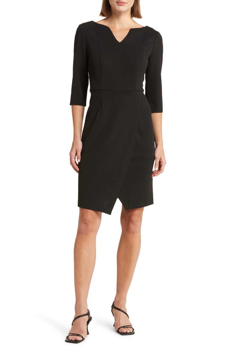 Three-Quarter Sleeve Sheath Dress, Main, color, BLACK-GOLD