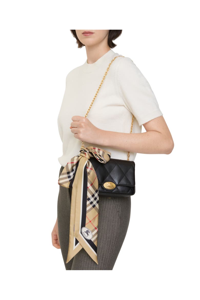 Skinny Check Silk Scarf, Alternate, color, Sand beige