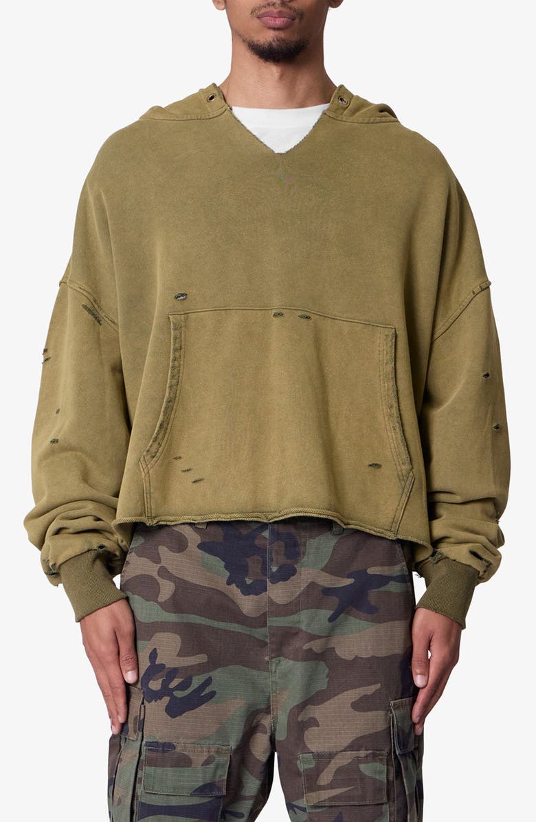 mnml Destroyed V-Neck Hoodie, Main, color, Washed Olive