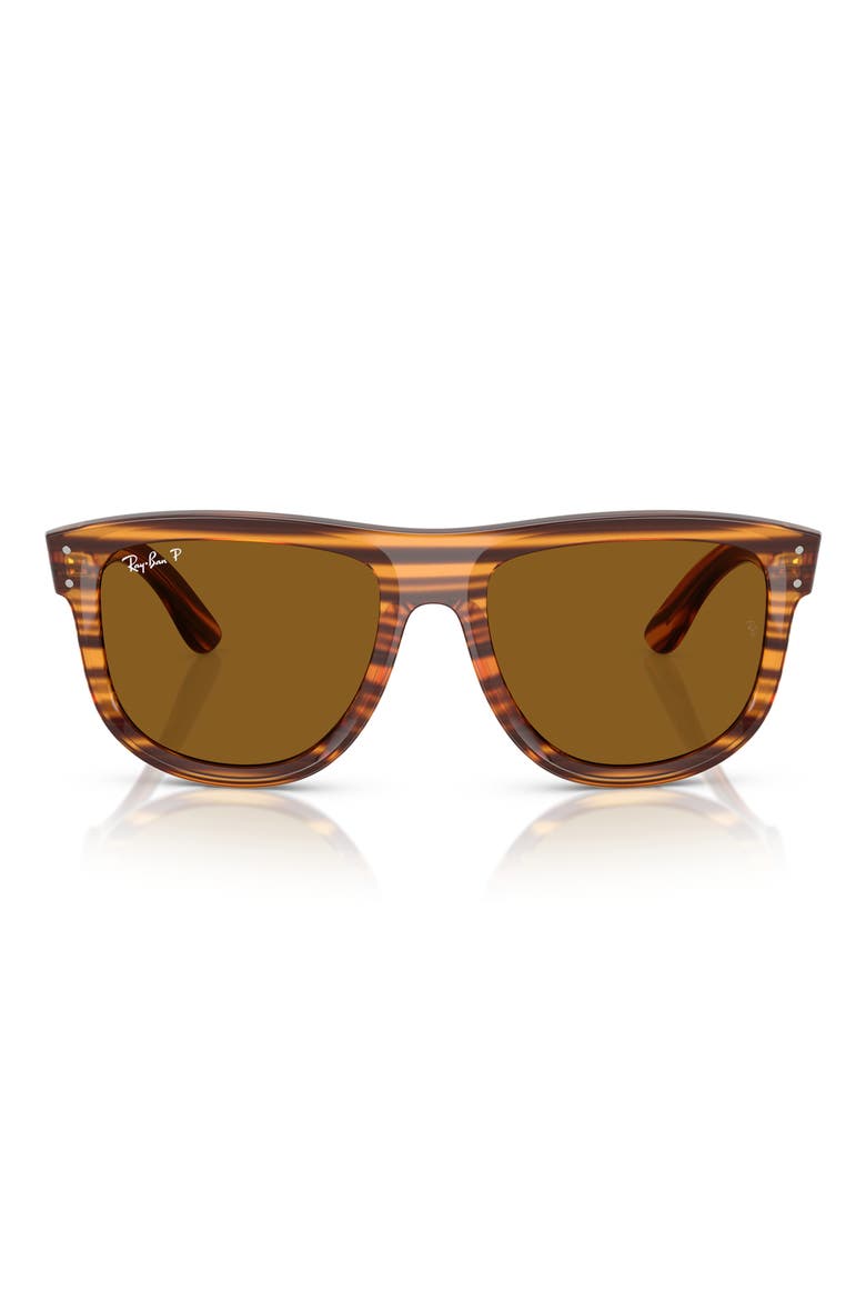 56mm Polarized Square Sunglasses, Main, color, STRIPED HAVANA