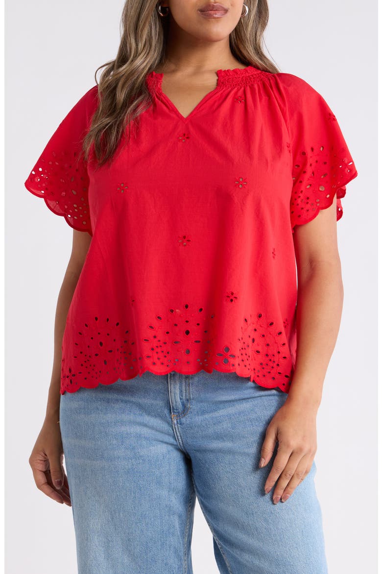 Cotton Eyelet Top, Main, color, RED RADISH