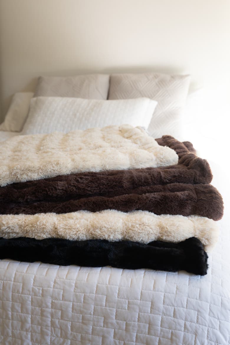 LA Escapade Faux Fur Throw Blanket, Alternate, color, Obsidian