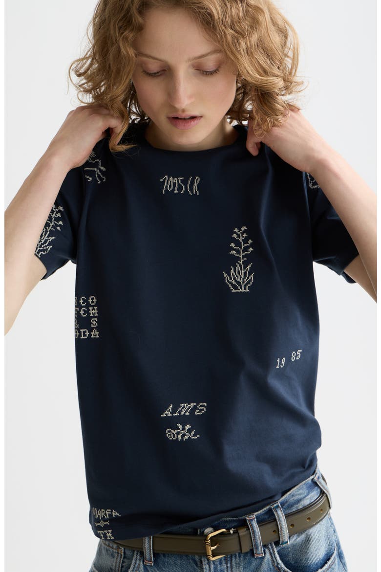 Cross Stitch Print T-Shirt, Alternate, color, CARBON