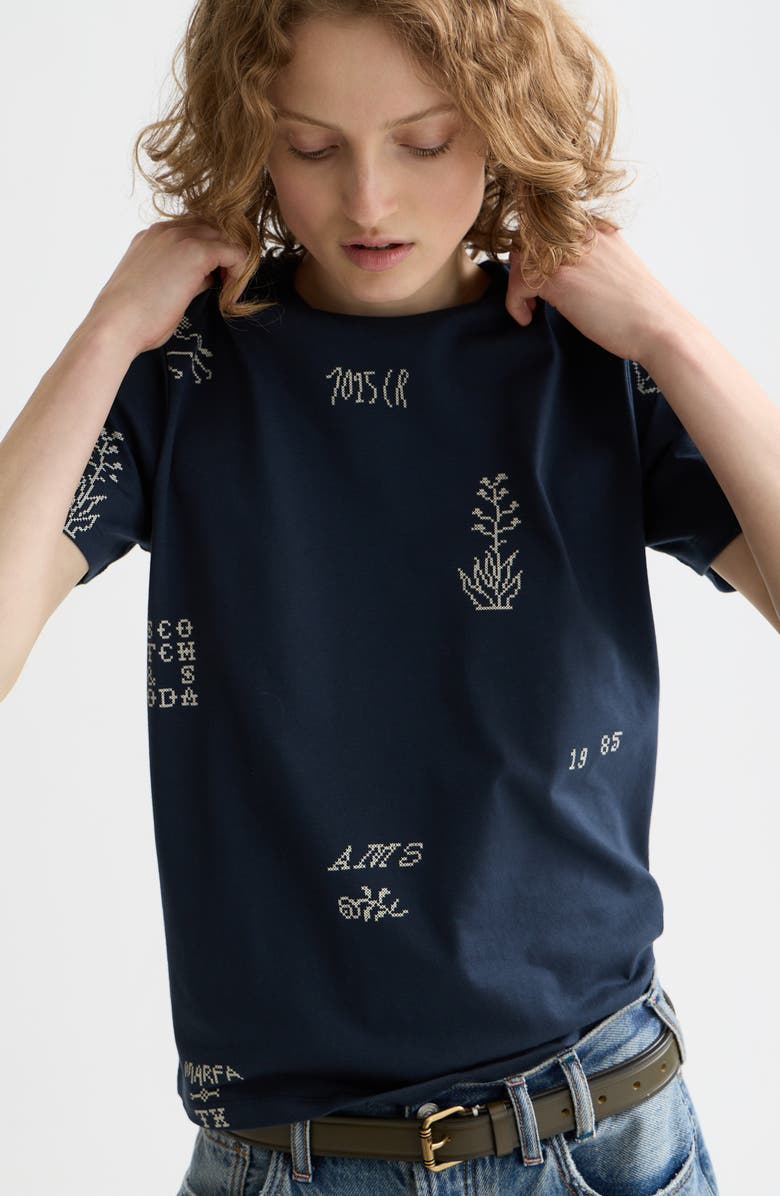 Scotch & Soda Cross Stitch Print T-Shirt, Alternate, color, Carbon