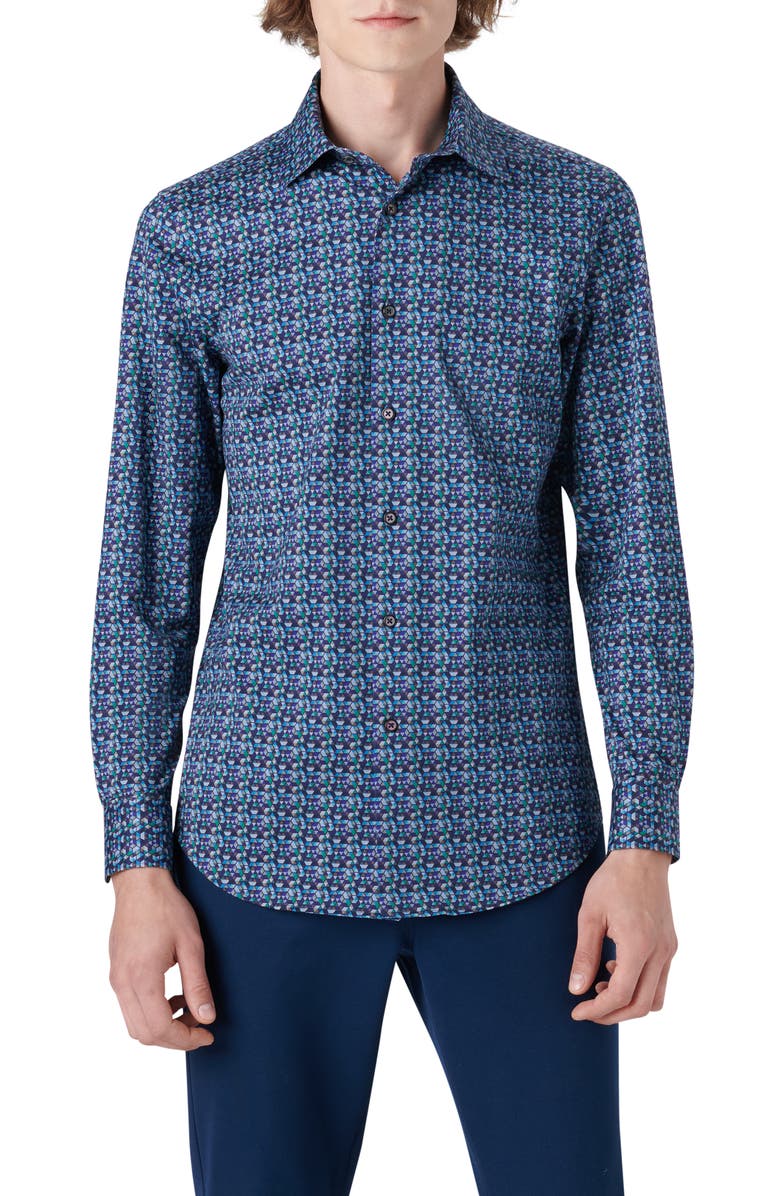 Bugatchi OoohCotton<sup>®</sup> Geo Print Button-Up Shirt, Main, color,