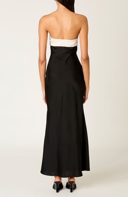 Nia Sunset Strapless Satin Cocktail Dress In Black
