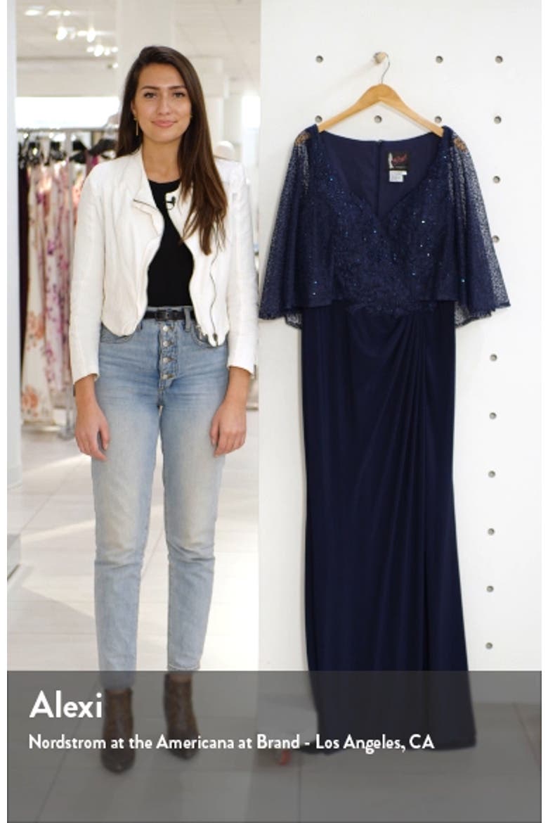 Beaded Lace Capelet Column Gown video