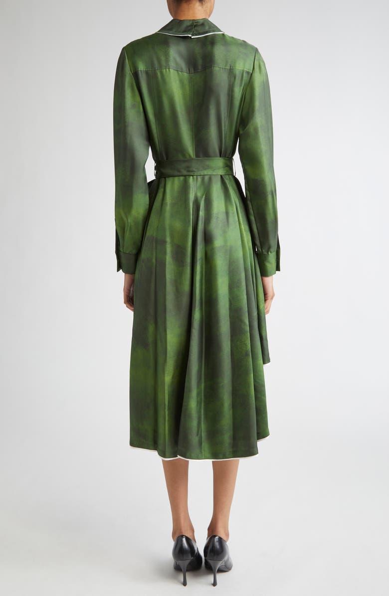 Jason Wu Collection Smudged Canvas Long Sleeve Silk Twill Shirtdress, Alternate, color, Dark Fern