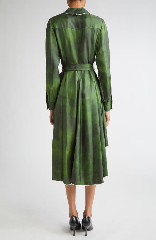 Jason Wu Collection Smudged Canvas Long Sleeve Silk Twill Shirtdress In Green