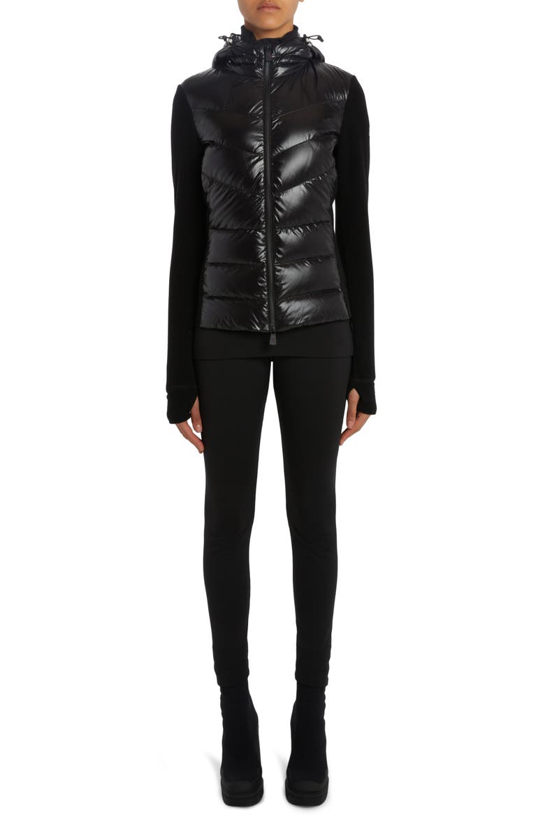 Moncler Grenoble Quilted Nylon & Stretch Fleece Hooded Cardigan, Alternate, color, Black