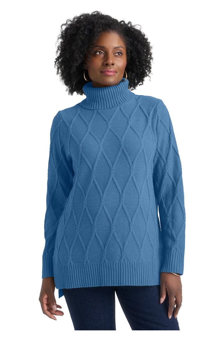 Cable Turtleneck Sweater, Main, color, DUSTY INDIGO