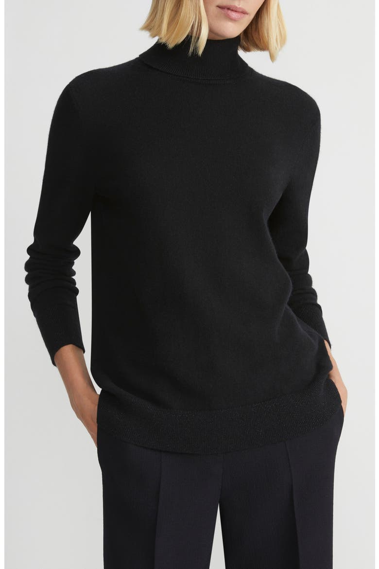 148 New York Metallic Trim Cashmere Turtleneck Sweater, Main, color, BLACK