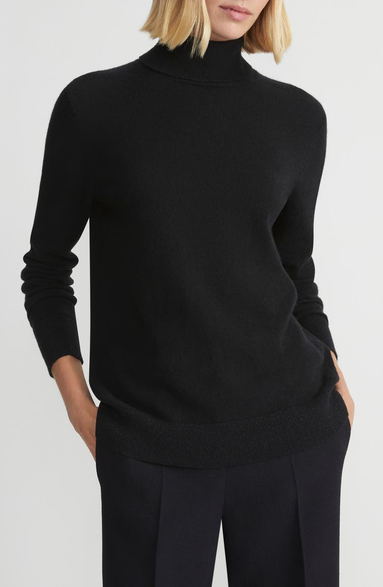 Lafayette 148 New York 148 New York Metallic Trim Cashmere Turtleneck Sweater, Main, color, Black