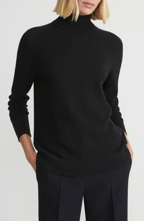 148 New York Metallic Trim Cashmere Turtleneck Sweater