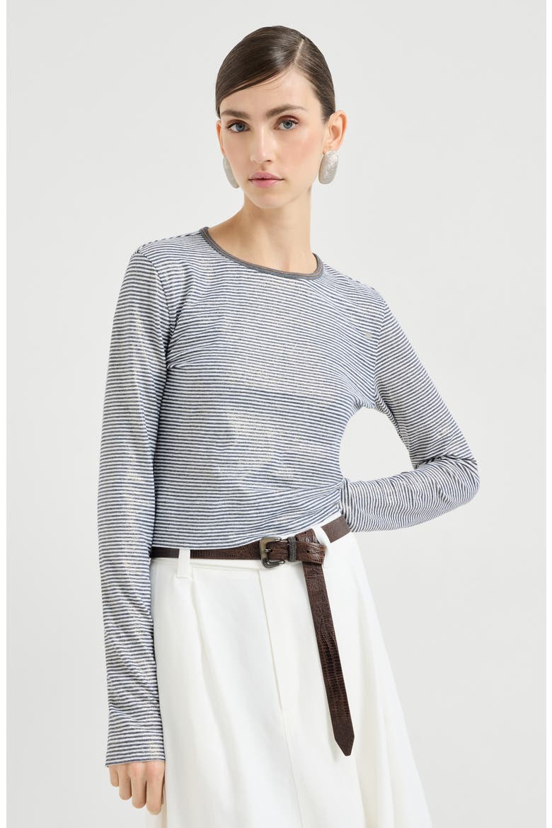 Striped jersey top with monili, Main, color, Blue