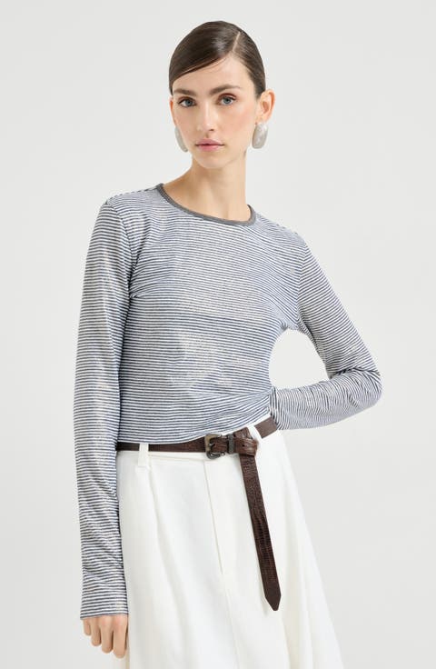 Striped jersey top with monili