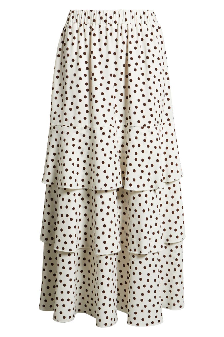 Tiered Polka Dot Midi Skirt, Alternate, color, WHITE/ DARK CHOCOLATE