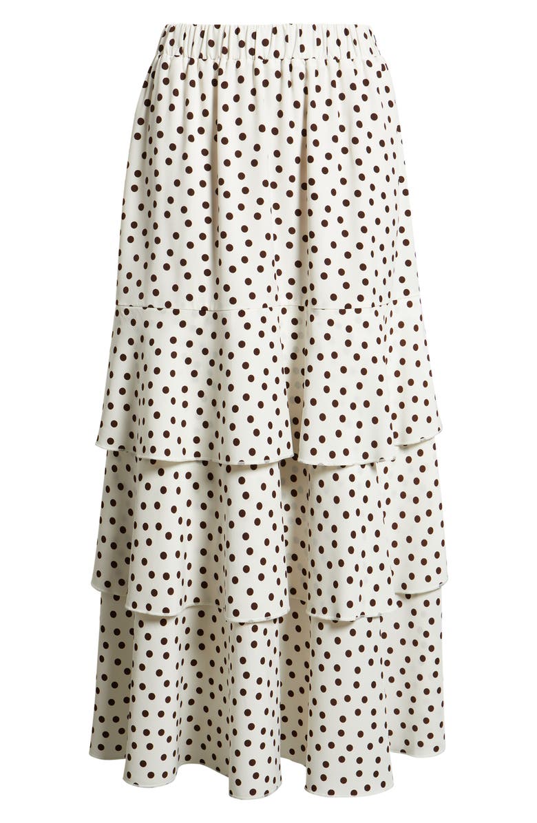 Anne Klein Tiered Polka Dot Midi Skirt, Alternate, color, White/ Dark Chocolate