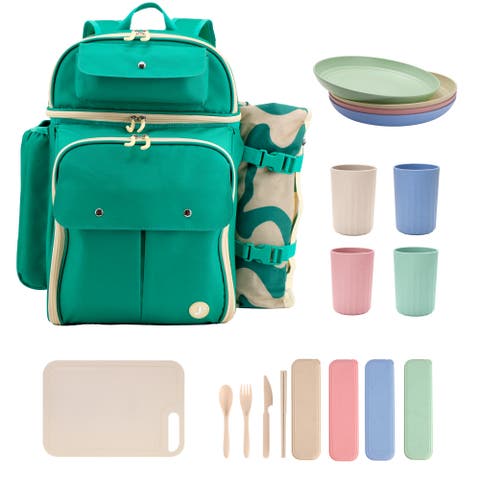 Picnic Backpack with Insulated Compartments & Picnic Mat
