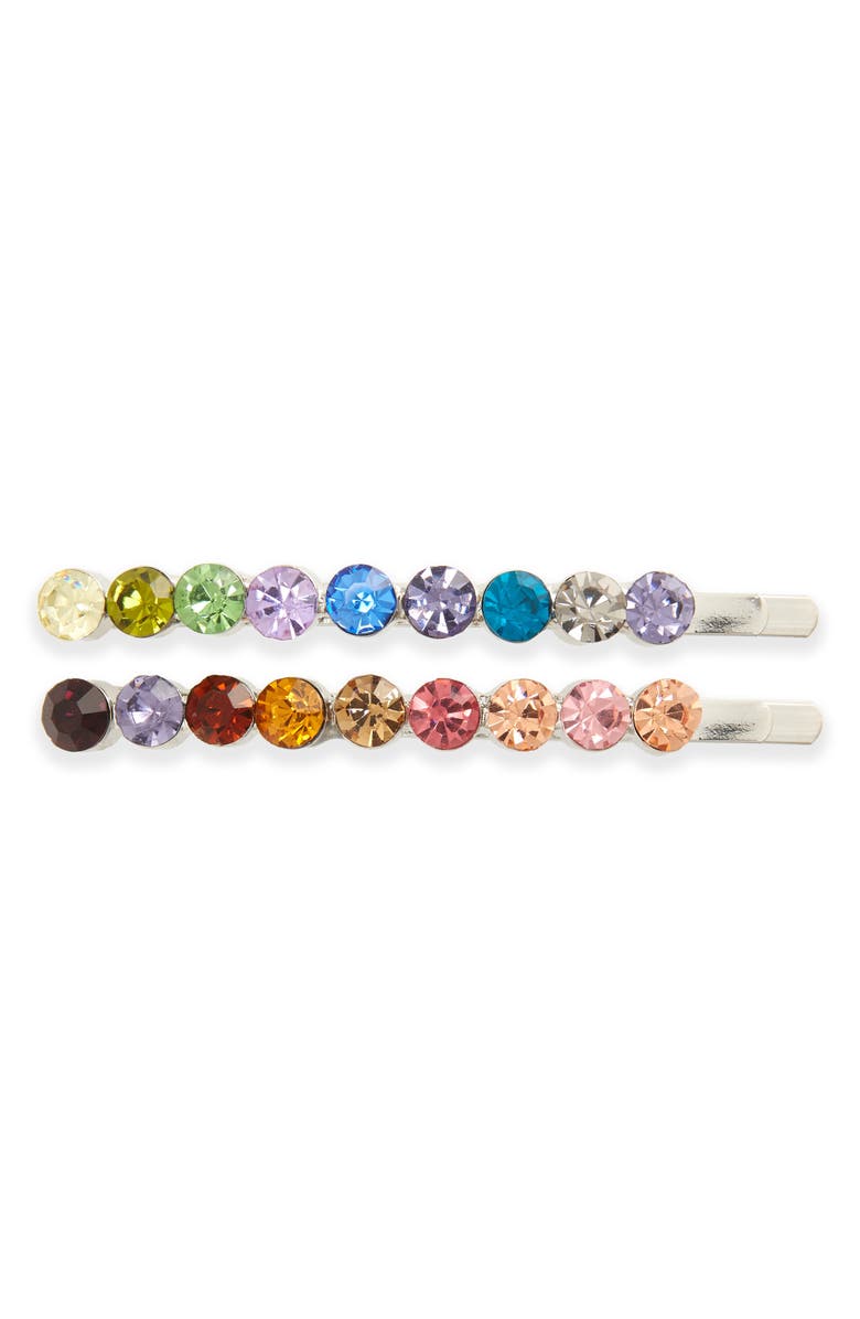 Tasha 2-Pack Rainbow Crystal Bobby Pins, Main, color, 