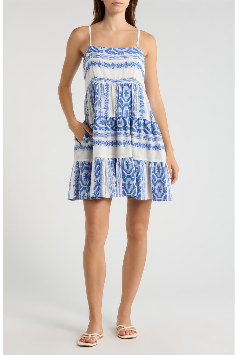 Embroidered Tiered Cotton Cover-Up Sundress, Main, color, NATURAL BLUE