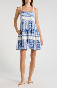 Elan Embroidered Tiered Cotton Cover-Up Sundress