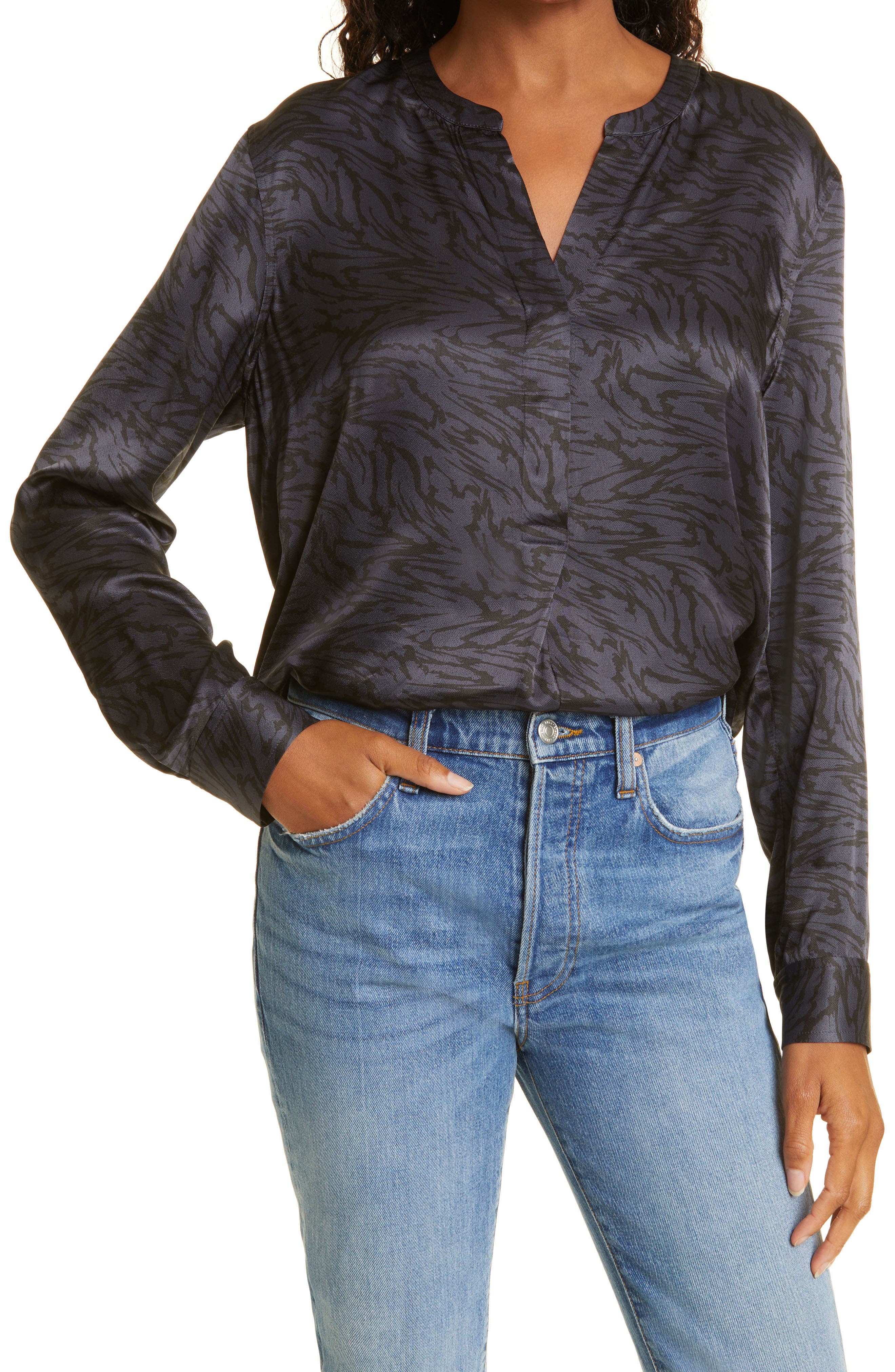 Pearl Tiger Stripe Popover Blouse