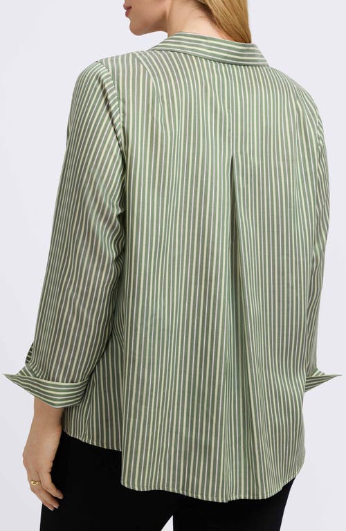 Foxcroft Agnes Stripe Three-quarter Sleeve Popover Top In Green