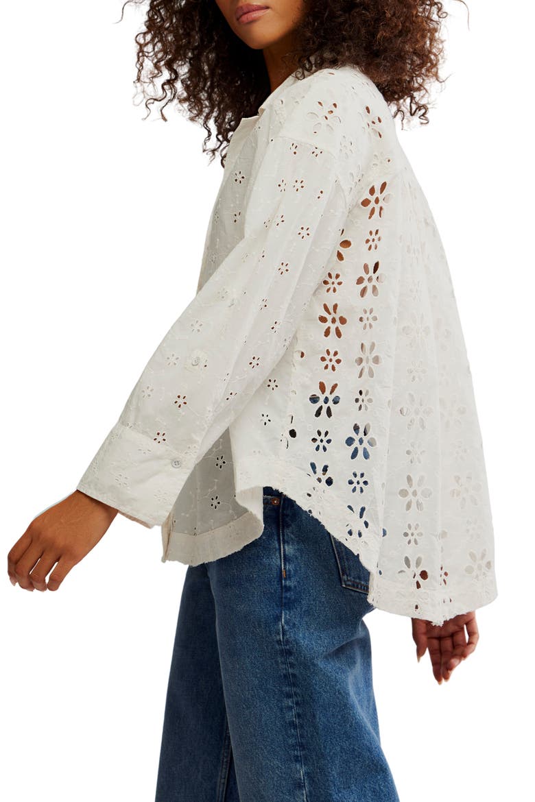 Mae Eyelet Button-Up Shirt, Alternate, color, ECRU WASH