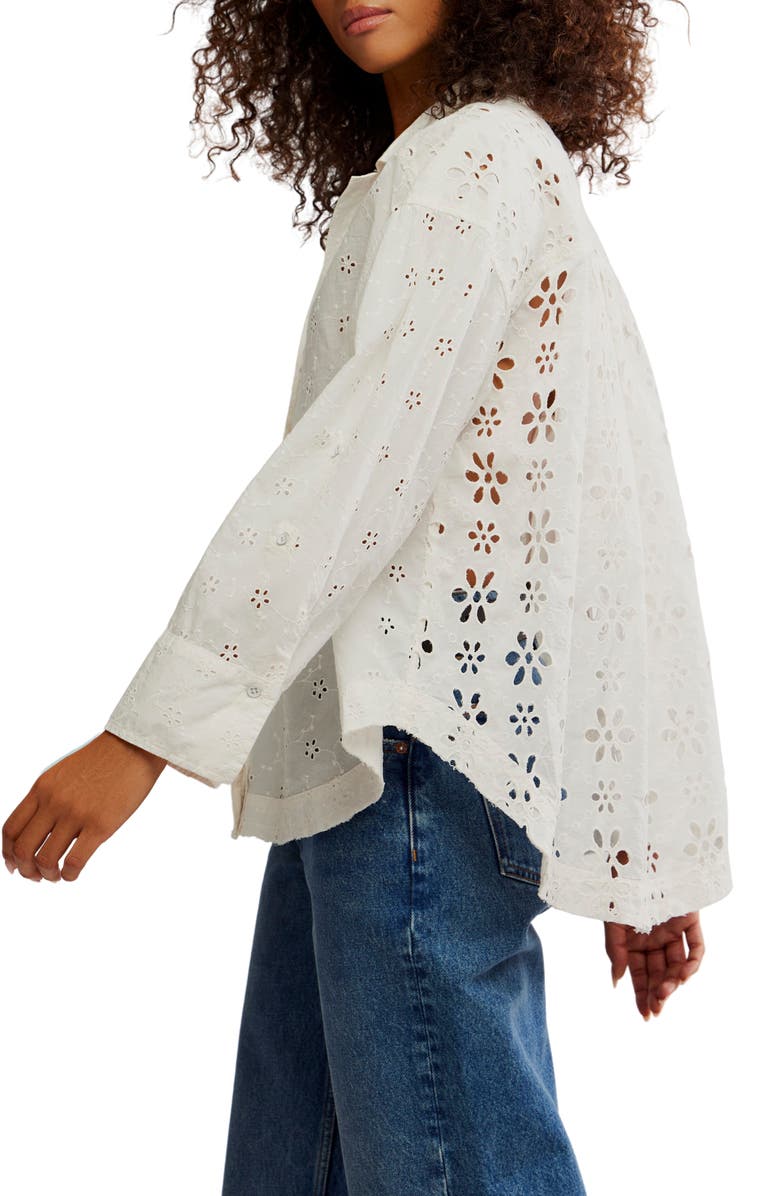 Free People Mae Eyelet Button-Up Shirt, Alternate, color, Ecru Wash
