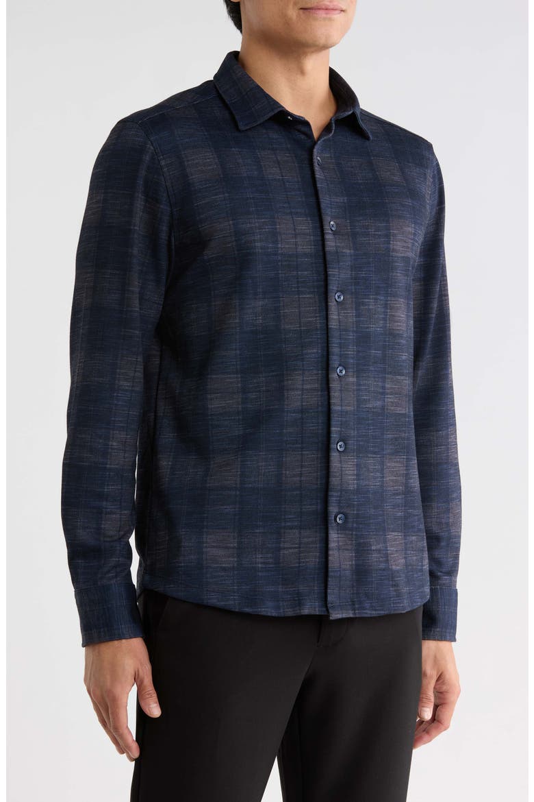 Meteor Plaid Knit Button-Up Shirt, Alternate, color, DARK INDIGO