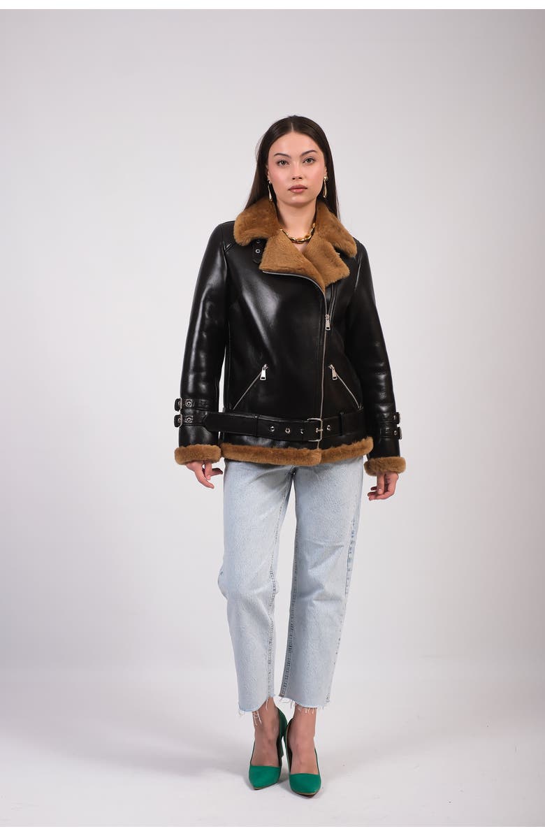 FURNIQ UK LLC Shearling Aviator Jacket, Alternate, color, Brown