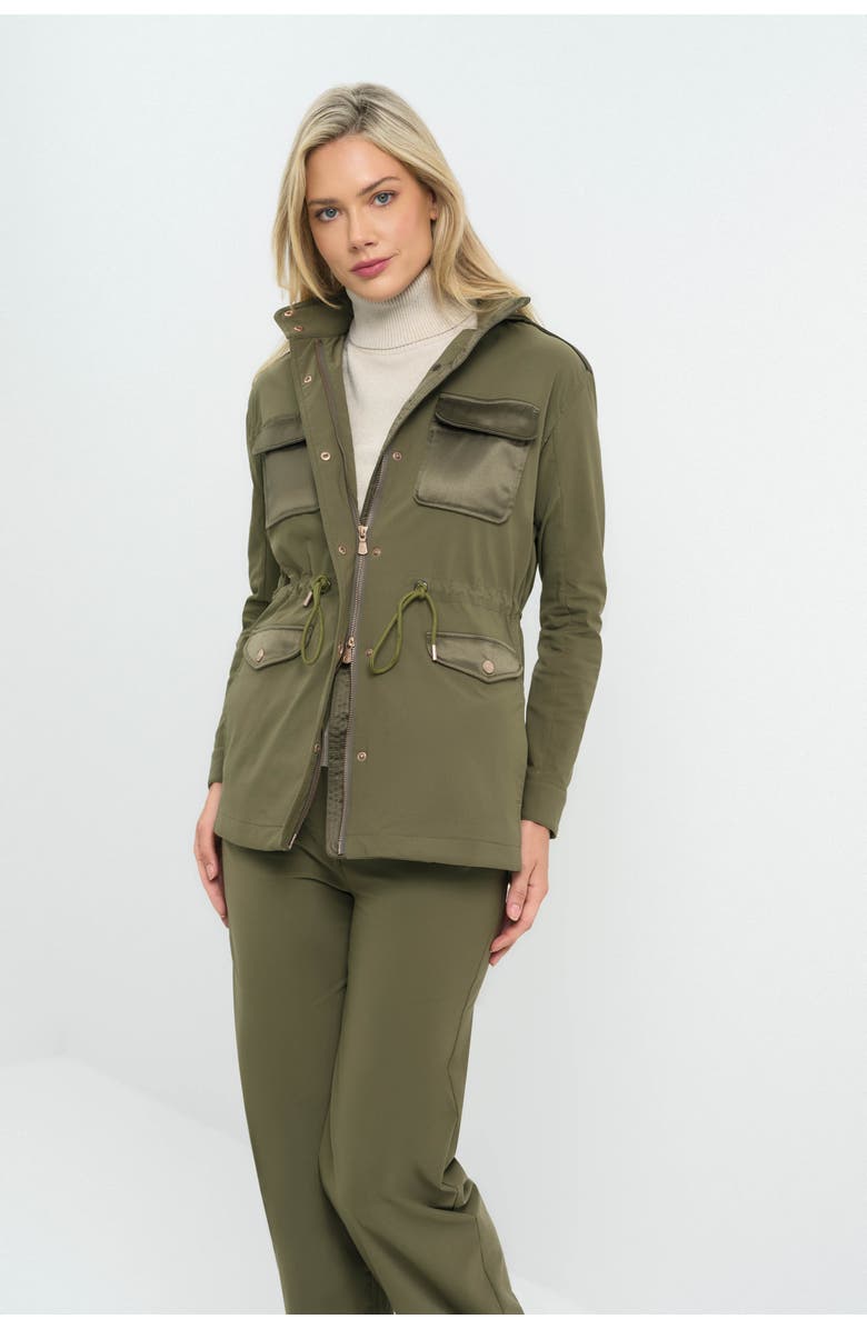 Anatomie Courtney Mid Weight and Satin Oversized Utility Jacket, Alternate, color, Olive Green