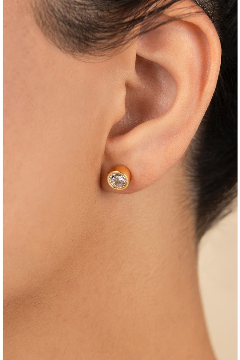 Bezel Cubic Zirconia Stud Earrings, Alternate, color, GOLD