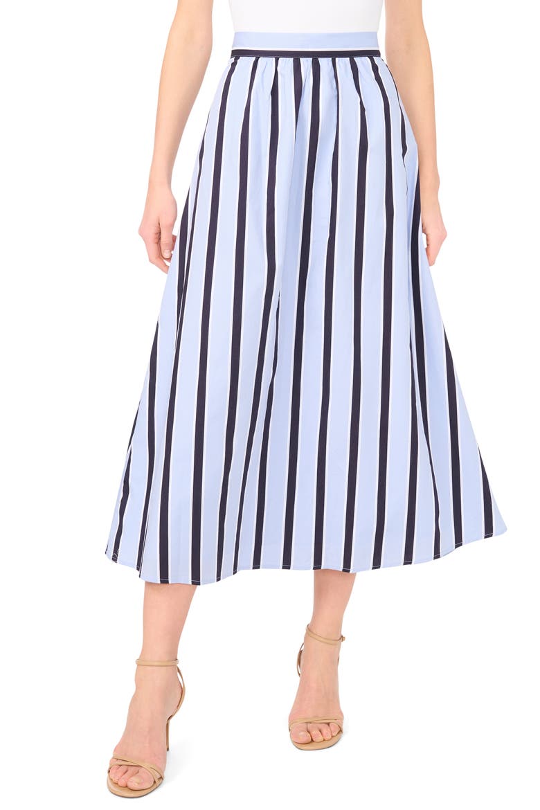 Stripe Flare Midi Skirt, Main, color, METRO BLUE