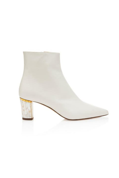 June White Pearl Heel Ankle Boots