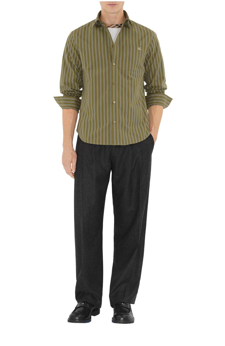Burberry Regular Fit Striped Cotton Shirt, Main, color, Wreath Green
