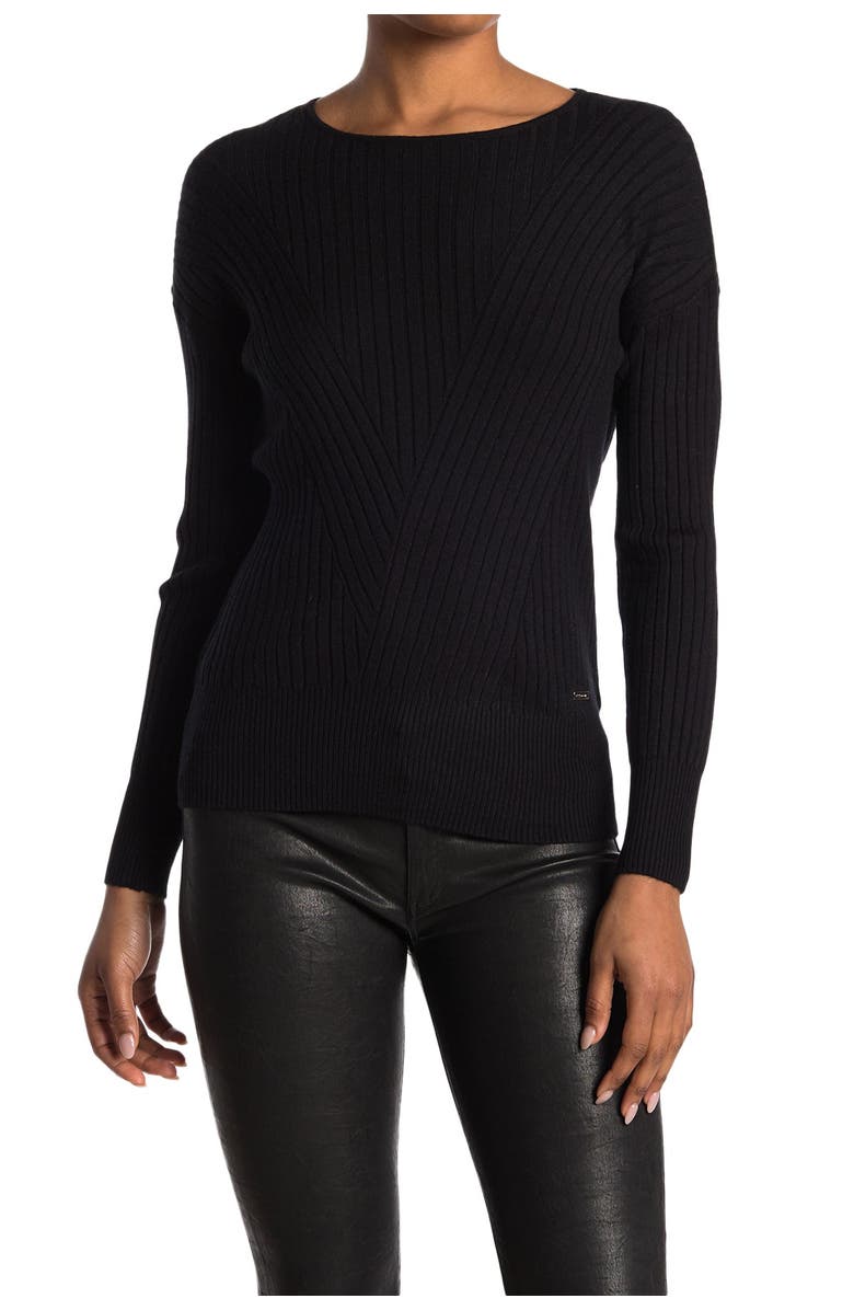 T Tahari Variegated Rib Boatneck Sweater, Alternate, color,