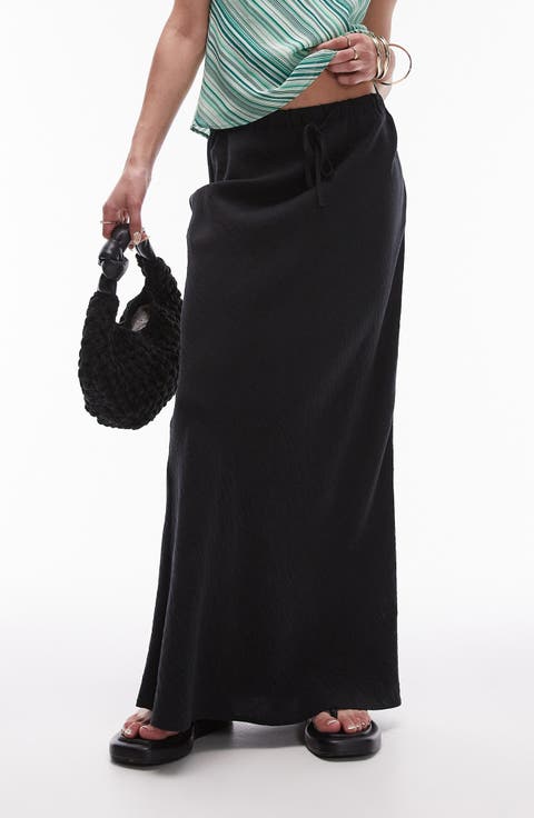 Drawstring Twill Maxi Skirt