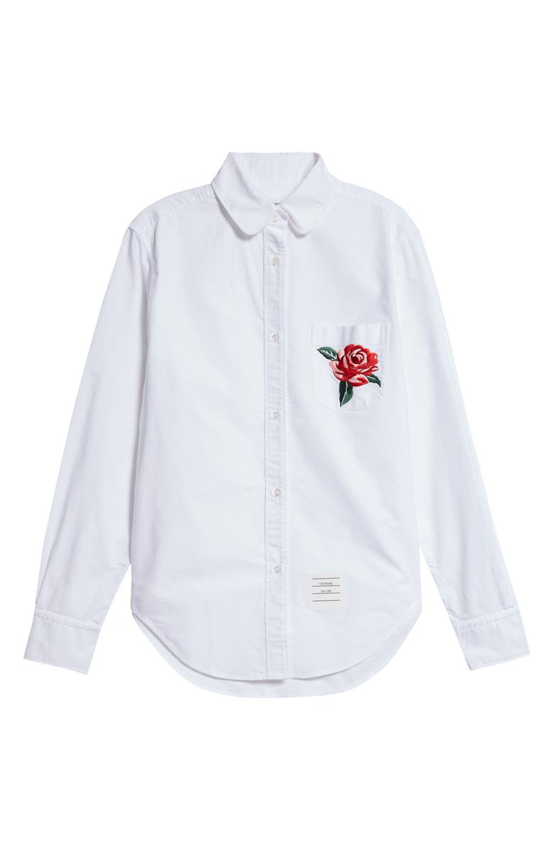 Thom Browne Rose Embroidered Button-Up Shirt, Alternate, color, 