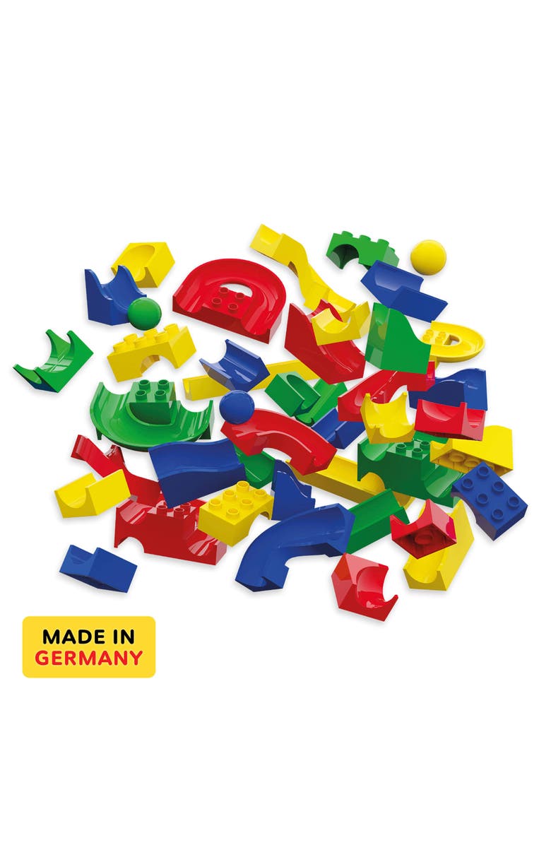 Hubelino 128 Piece Marble Run Toy - Compatible with Building Blocks - STEM Toy for Kids Ages 4+, Made in Germany, 124 Run Elements & 4 Marbles, Alternate, color, Multi