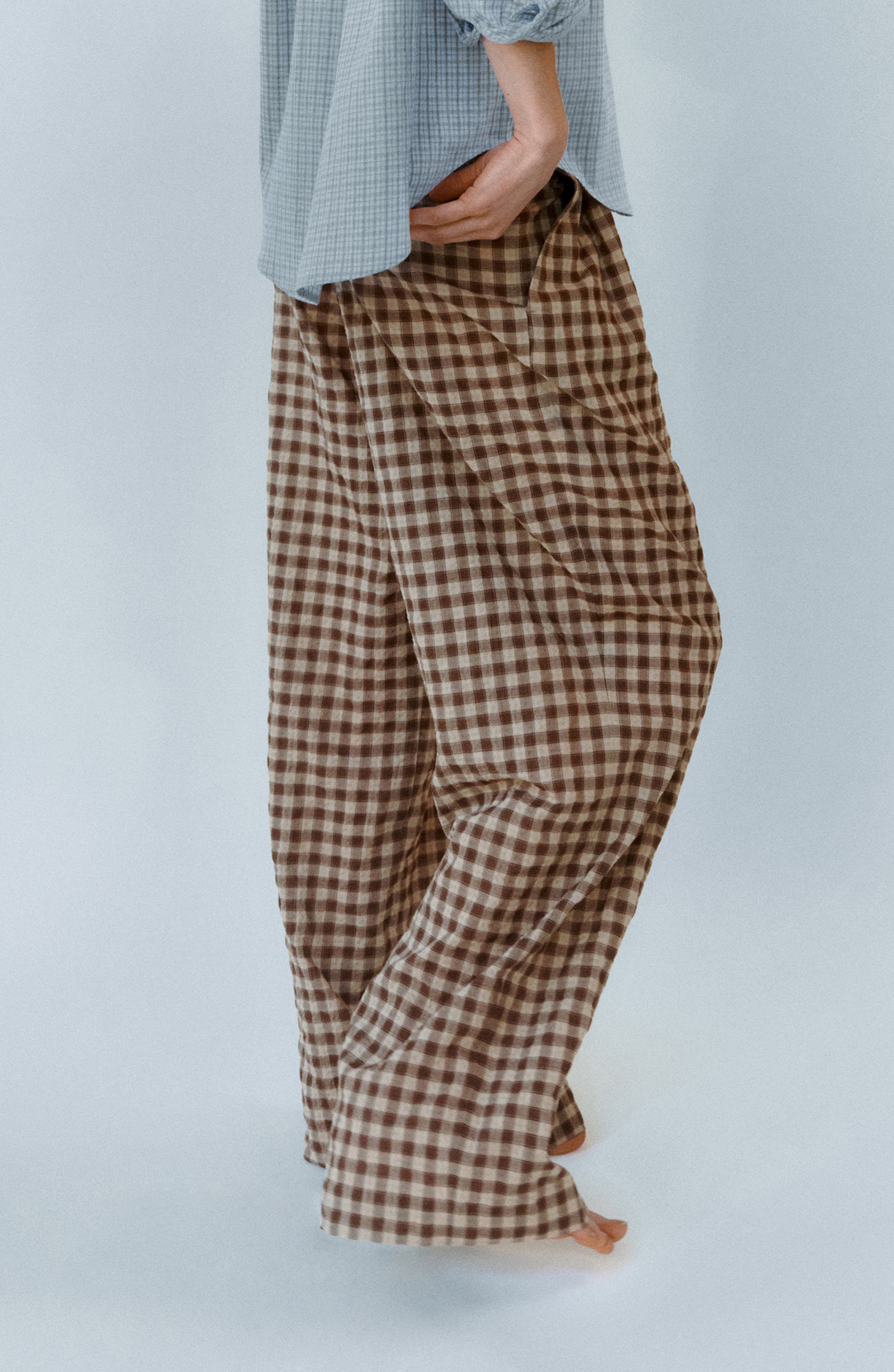 MANGO Gingham Straight Leg Pants (Women) | Nordstrom
