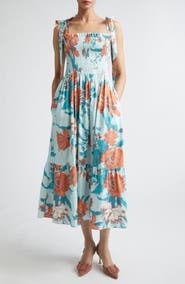 Erdem Floral Tiered Cotton Midi Sundress