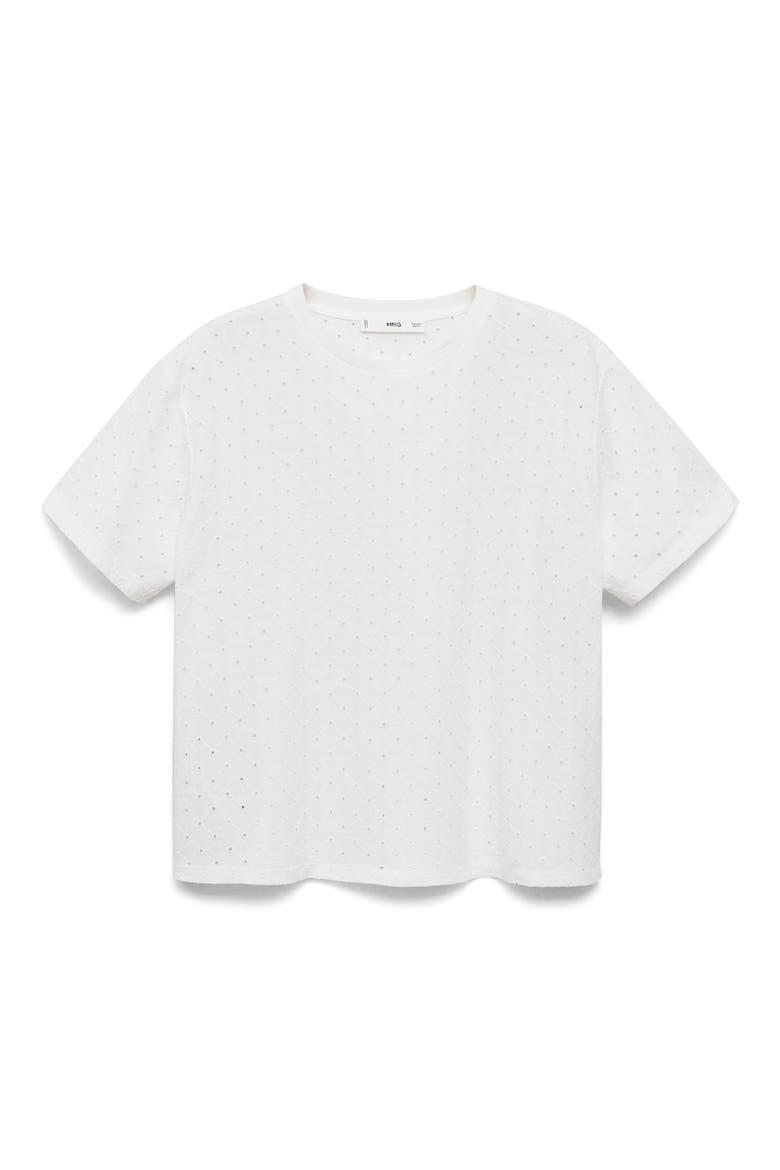 Embroidered Openwork Cotton T-Shirt, Alternate, color, WHITE