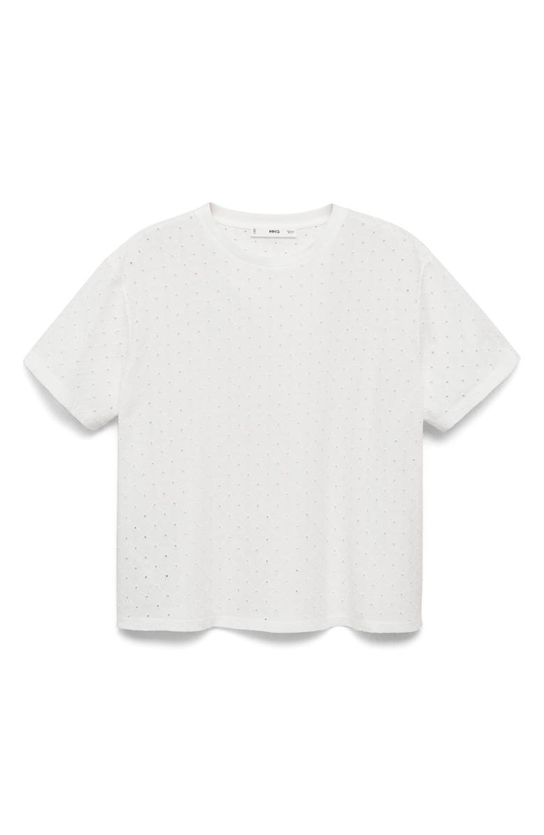 MANGO Embroidered Openwork Cotton T-Shirt, Alternate, color, White