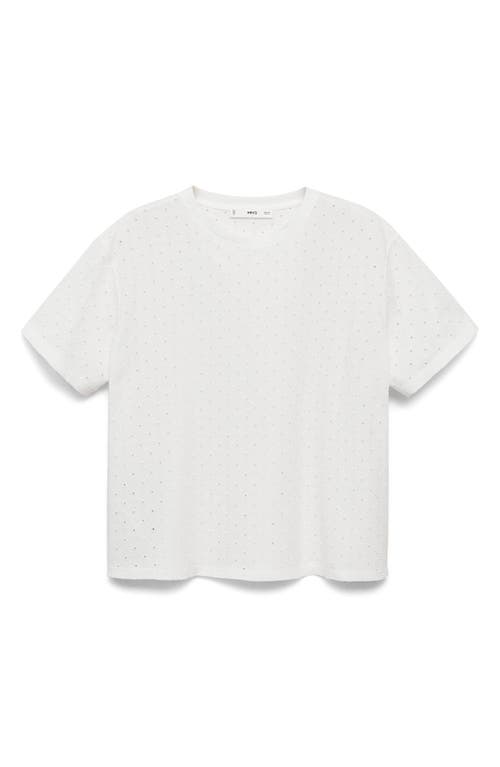 Mango Embroidered Openwork Cotton T-shirt In White