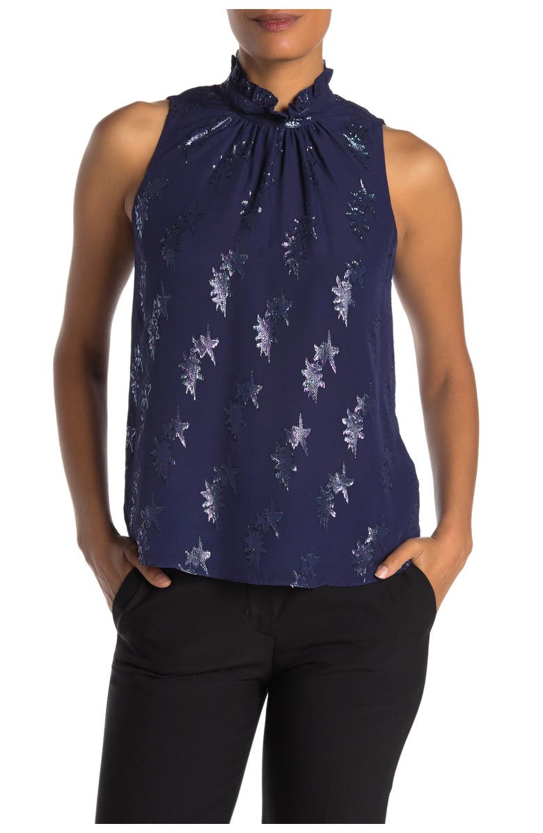Rebecca Taylor Sleeveless Metallic Star Silk Blend Blouse, Main, color,
