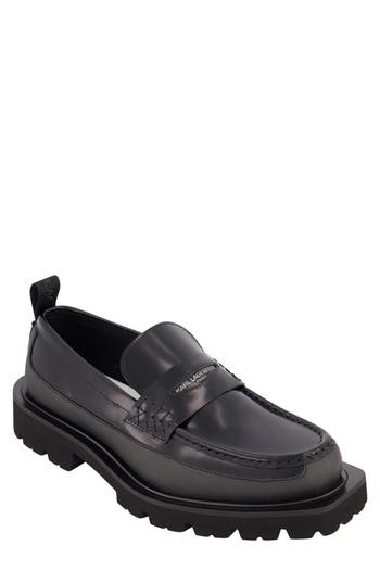 Karl Lagerfeld Paris White Label Lug Sole Penny Loafer In Black