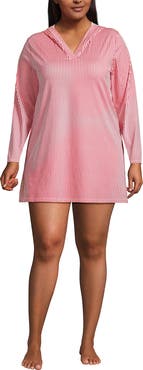 Lands' End Plus Size SunShade UPF 50 Hooded Mini Swim Swim Cover-Up Dress