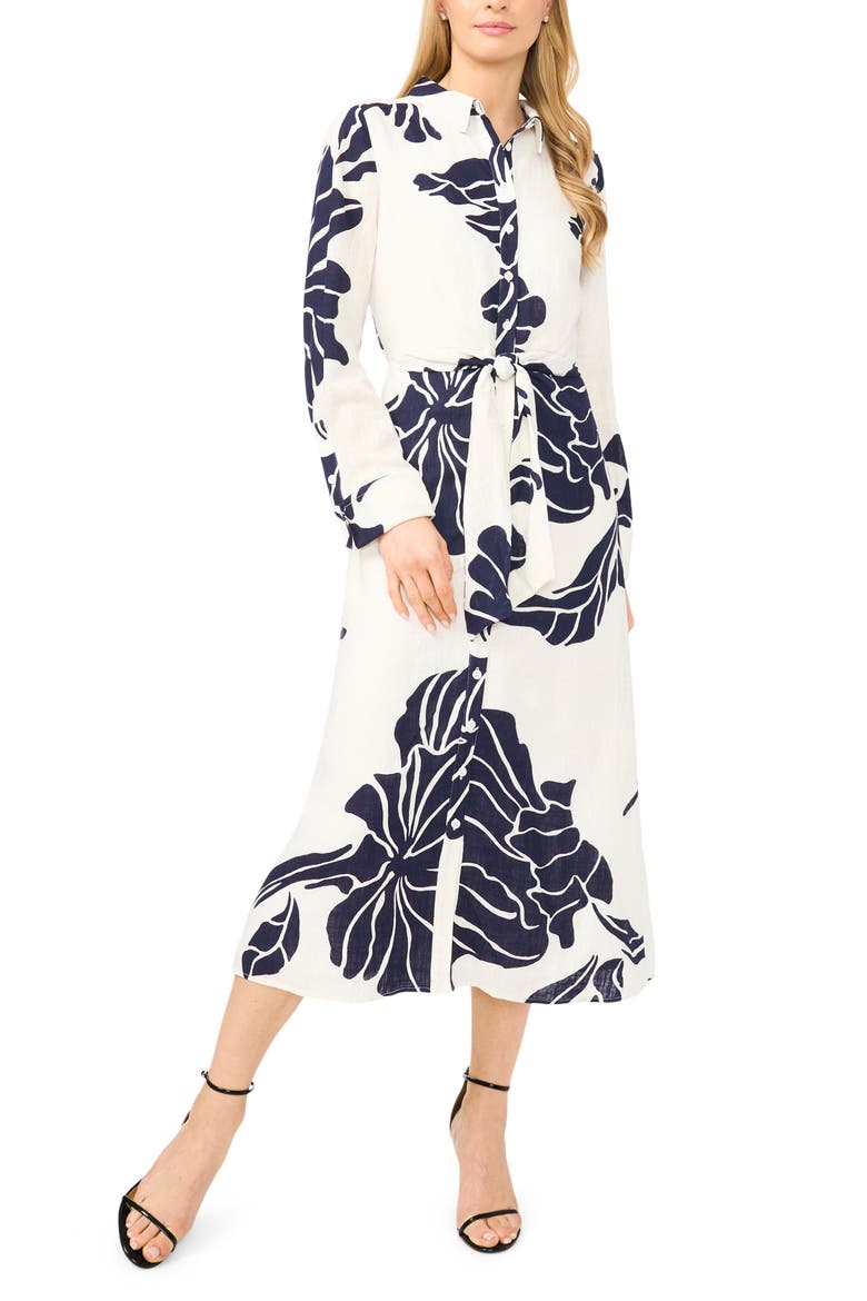 Long Sleeve Tie Waist Maxi Shirtdress, Main, color, CLASSIC NAVY